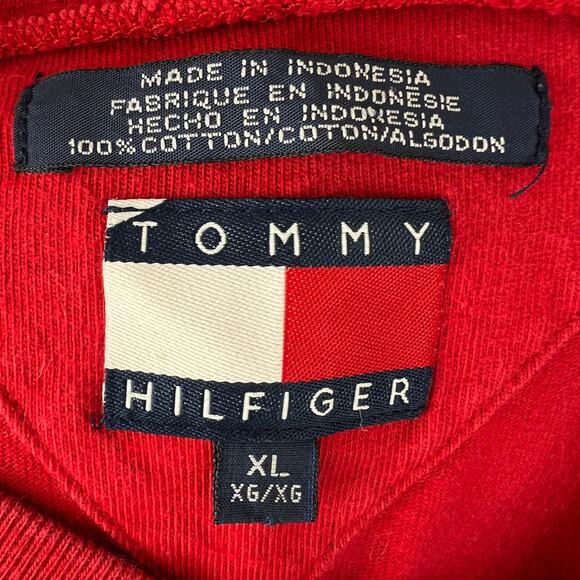 Vintage TOMMY HILFIGER Spellout Red White Cotton Long Sleeve Sweatshirt Size XL - Picture 7 of 10
